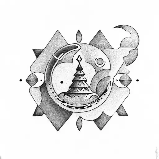 A philosophical quote surrounded by celestial bodies tattoo design idea