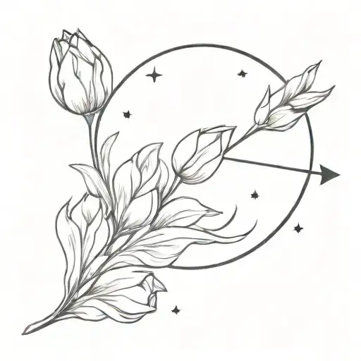 Sagittarius arrow and tulips and moon tattoo design idea