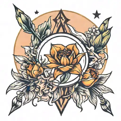 Sagittarius arrow and tulips and moon tattoo design idea
