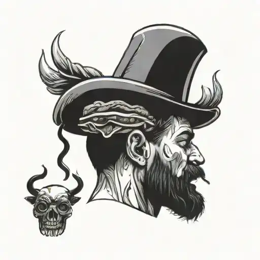 A man with hair and a meat barbecue on his head tattoo design idea