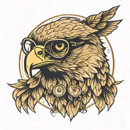 hawk with glasses tiping glasses with wing  tattoo design idea