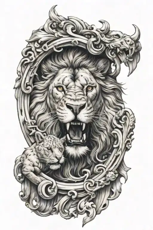 Hercules tears the lion's mouth open tattoo design idea