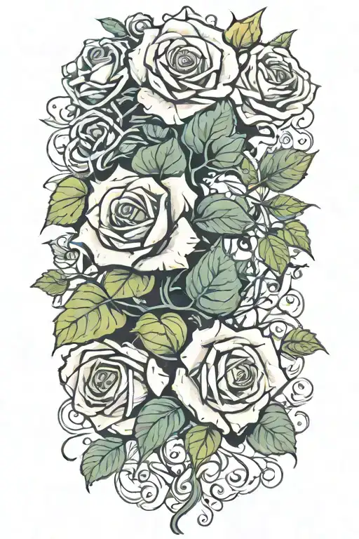 ivy leaves and roses intertwined tattoo design idea