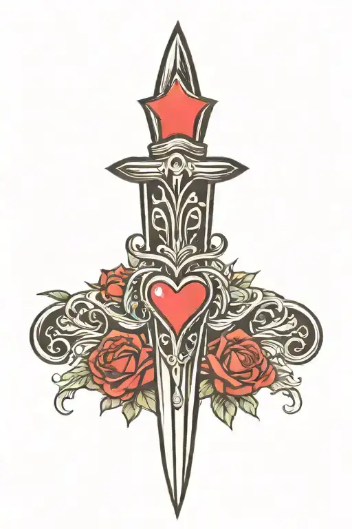 dagger with heart tattoo design idea