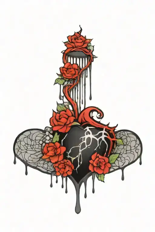 gothic heart dripping blood with hydrangeas in the background tattoo design idea