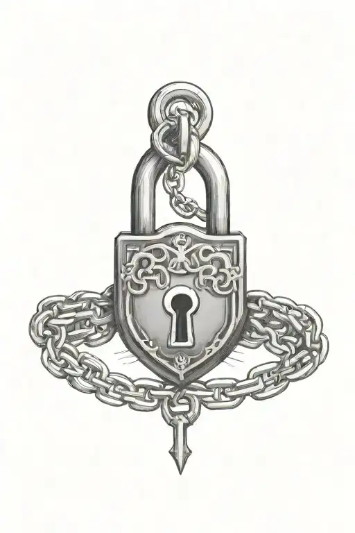A tattoo design of a heart-shaped lock with chains and keys, inspired by the client's love for psychology and mystery tattoo design idea