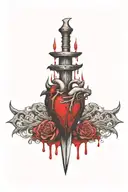 gothic heart stabbed with a dagger dripping blood  tattoo design idea