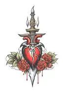 gothic heart stabbed with a dagger dripping blood  tattoo design idea