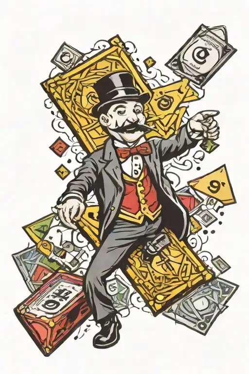 monopoly man diamonds gold bars tattoo design idea