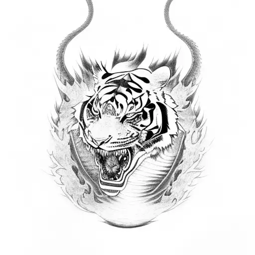 Dragon and tiger fighting tattoo design idea