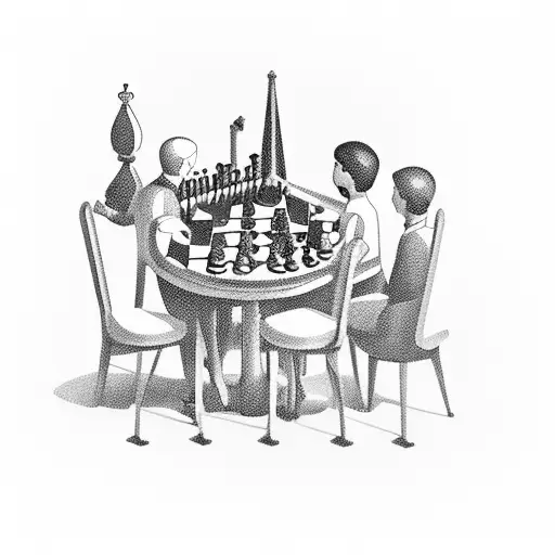 Chess pieces enjoying a meal in a cafeteria setting tattoo design idea