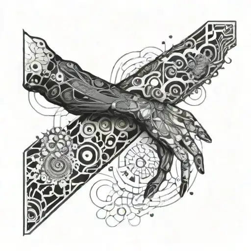 A futuristic cybernetic arm with intricate circuit patterns intertwined with floral elements tattoo design idea