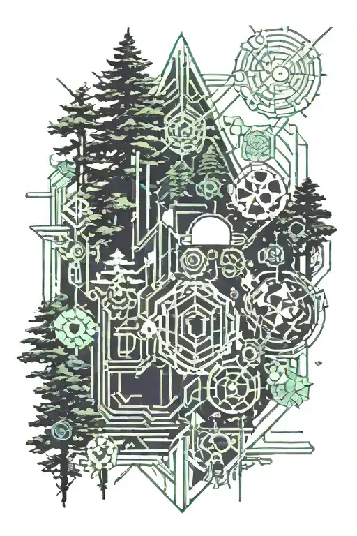 pine forest with kodamas tattoo design idea