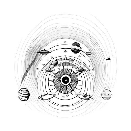 fine line telescope looking at the solar system tattoo design idea