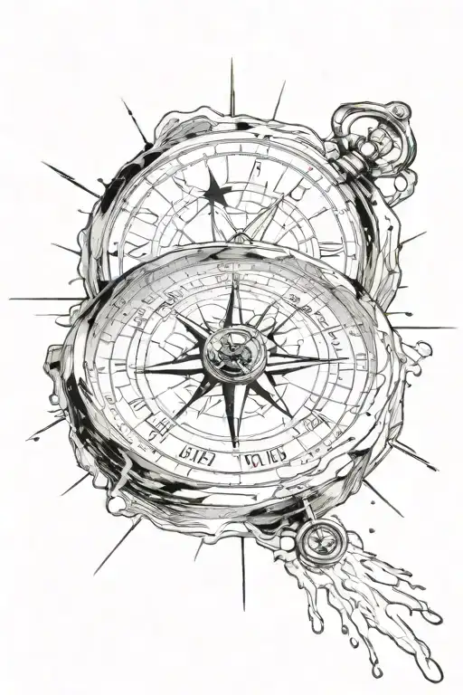melting compass next to north star tattoo design idea
