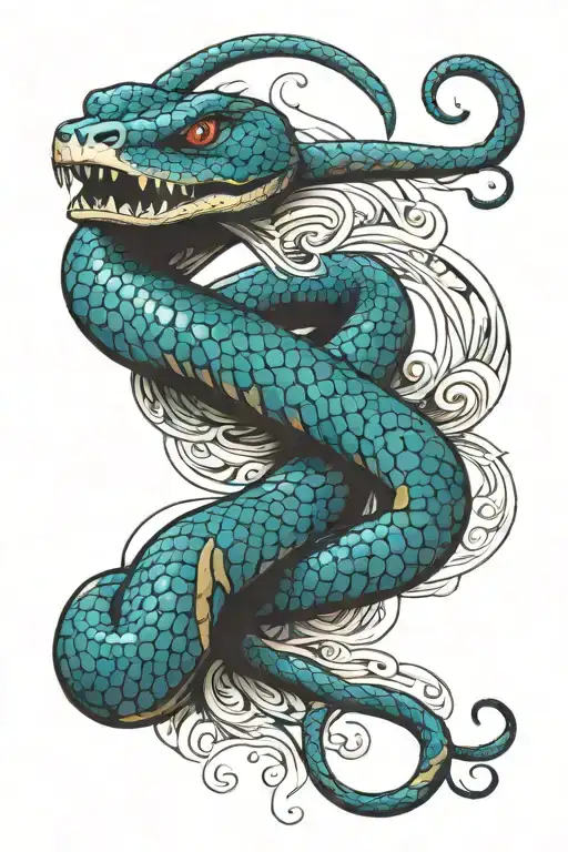 blue viper snake wrapped tattoo design idea