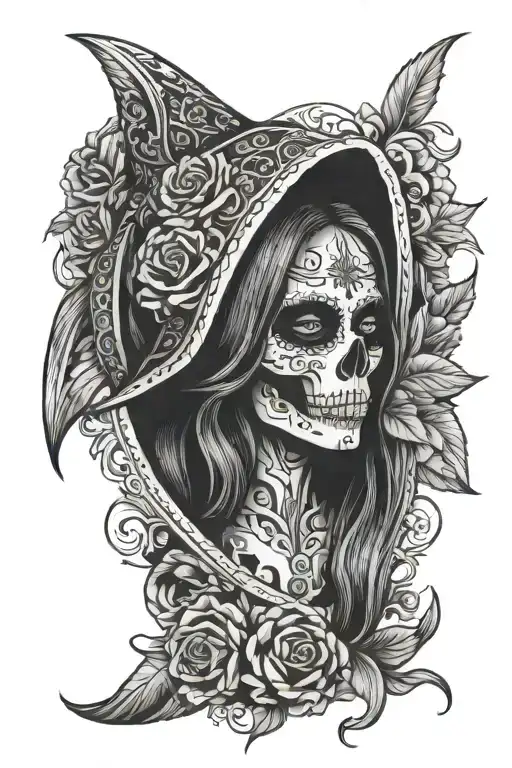 mexico santa muerte emo style dark tattoo design idea