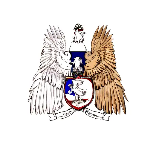A minimalist tattoo of a French cockerel and a Polish royal eagle facing each other tattoo design idea