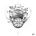 A dotwork portrait of Allen Iverson dribbling a basketball tattoo design idea