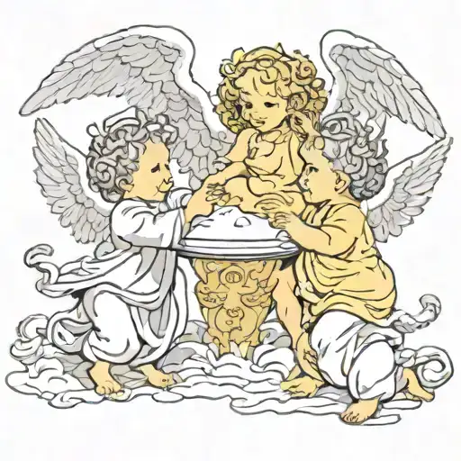 3 baby angels fighting demons tattoo design idea