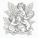 3 baby angels fighting demons tattoo design idea