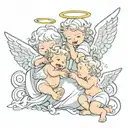 3 baby angels fighting demons tattoo design idea