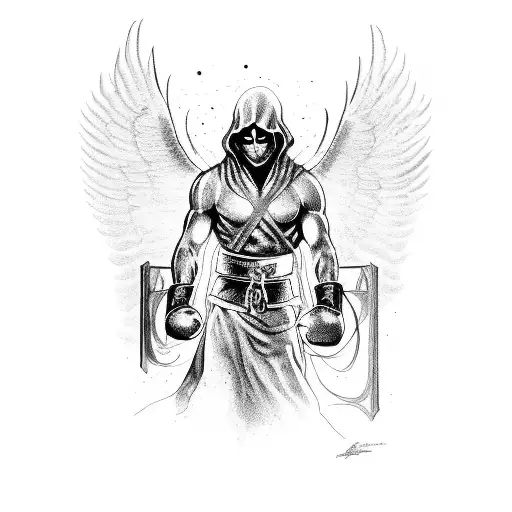 Azrael, the archangel of death, depicted as a boxer tattoo design idea