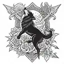 SUN AND SWORD AND SHIELD AND OCEAN AND ROSE AND WOLF tattoo design idea