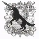 SUN AND SWORD AND SHIELD AND OCEAN AND ROSE AND WOLF tattoo design idea