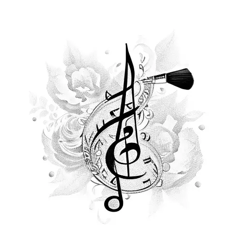 A musical note made out of makeup products and floral elements tattoo design idea