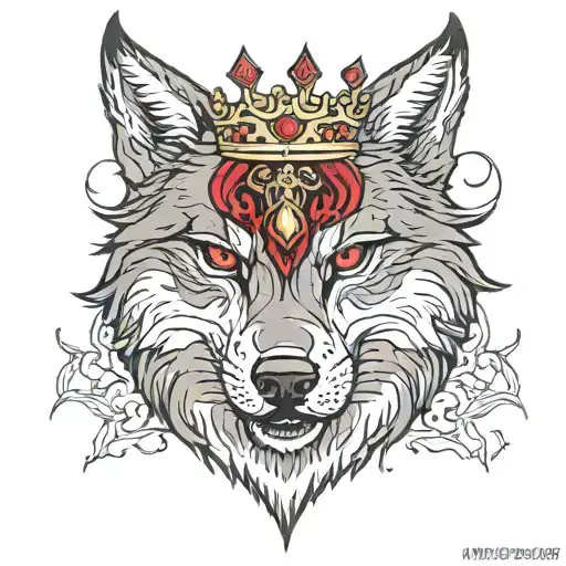 wolf face with red eyes and crown and scar \x47\x75\x79 tattoo design idea