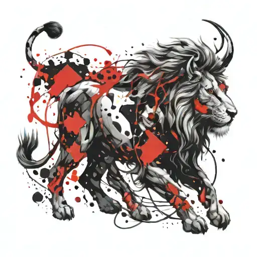 Leo lion, Taurus bull, Gemini constellation intertwined tattoo design idea