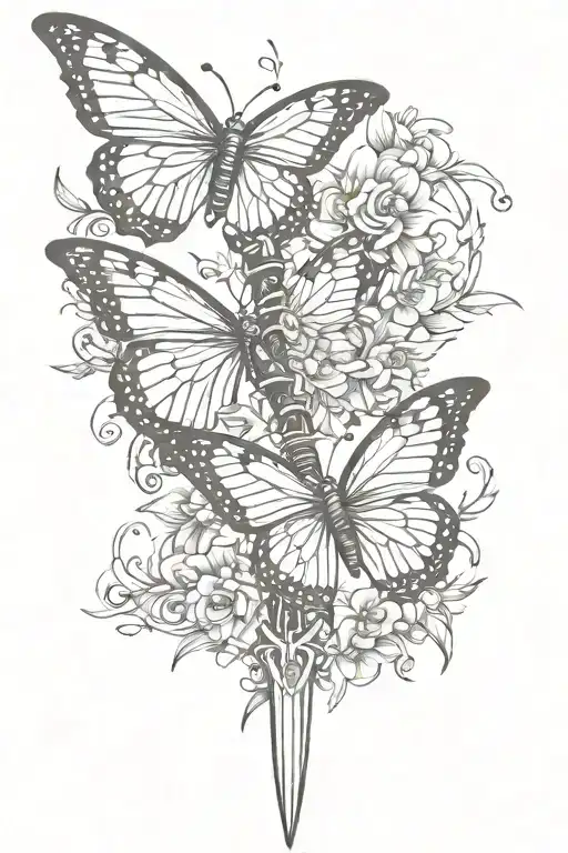 butterfly and sword intertwined representing hope and strength  tattoo design idea