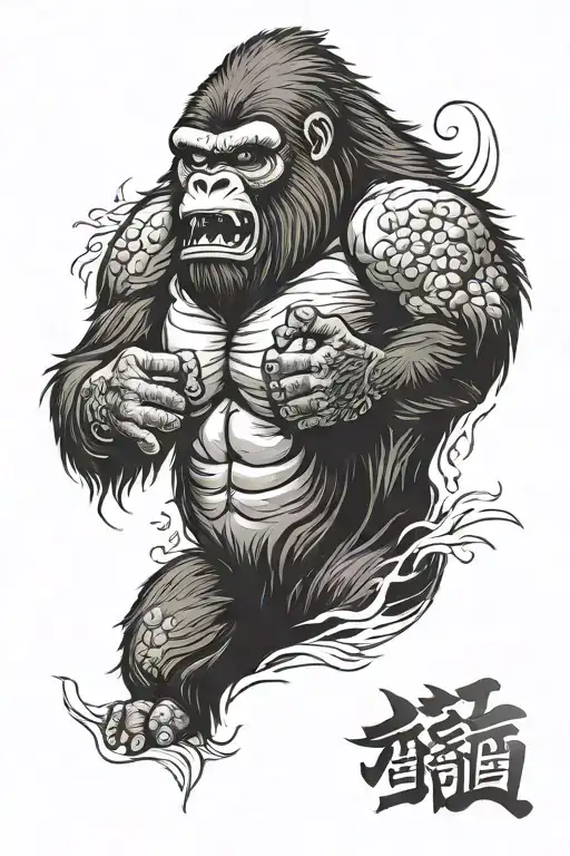 Gorilla angry mouth open tattoo design idea