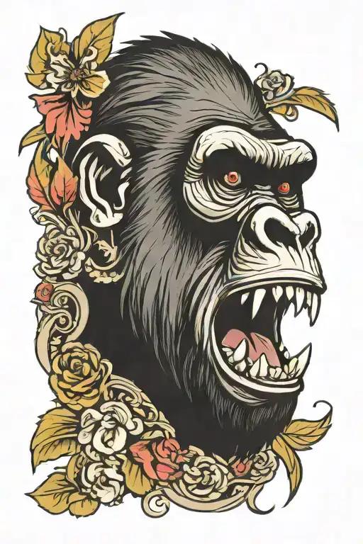 Gorilla angry mouth open tattoo design idea