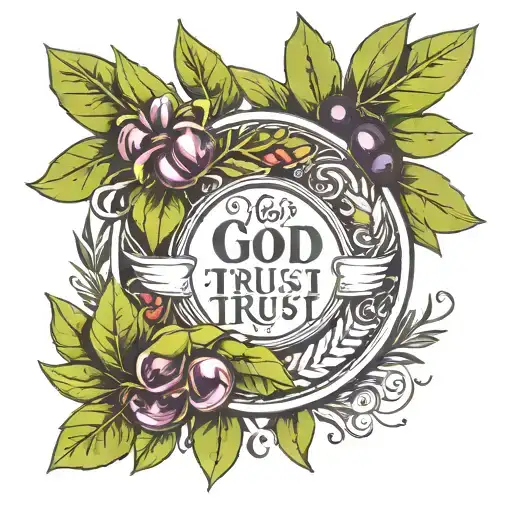 in god we trust with olives wreathes wrapping tattoo design idea