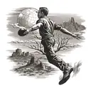 An ultimate frisbee player soaring through the sky with a backdrop of Arizona's desert landscape tattoo design idea