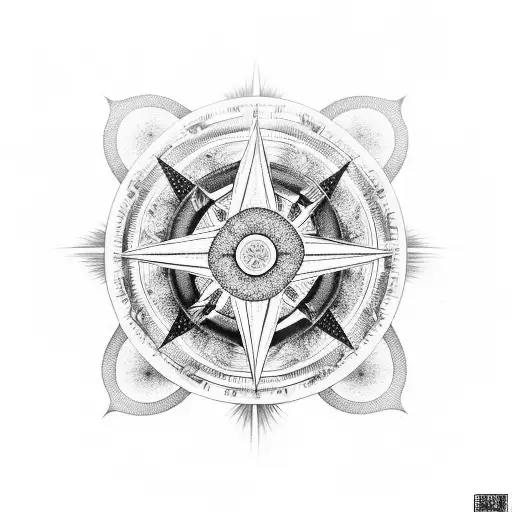 Yin yang and compass merging together tattoo design idea