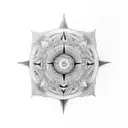 Yin yang and compass merging together tattoo design idea