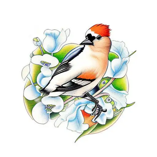 Baltimore oriole bird with sweet pea flowers tattoo design idea