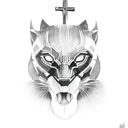 black panther on cross  tattoo design idea
