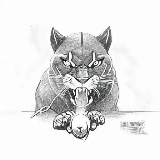 black panther climbing on a cross with a rose in mouth tattoo design idea