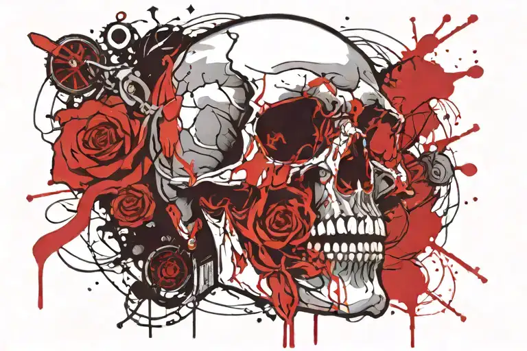 skull mouth open with pocket watch in mouth tattoo design idea