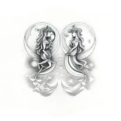 gemini with full moon tattoo design idea