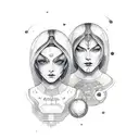 gemini with full moon tattoo design idea