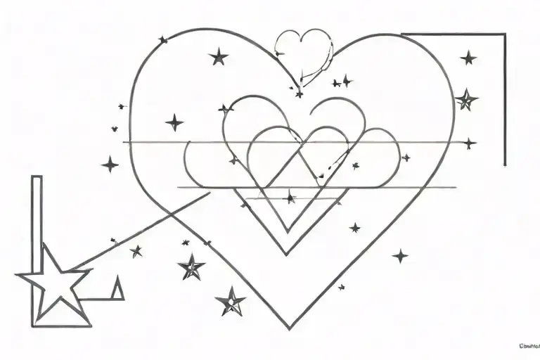 heart line, plane, stars shining tattoo design idea