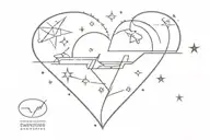 heart line, plane, stars shining tattoo design idea
