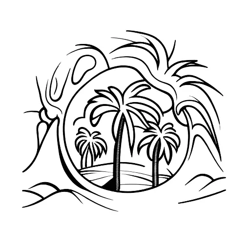 palm and cedar tree connected at roots  tattoo design idea