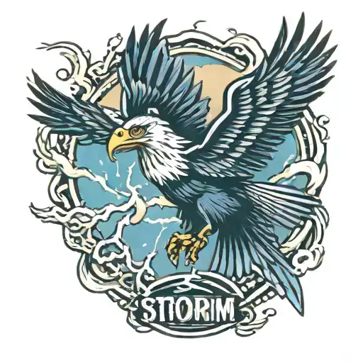 Thunder eagle with the word storm surrounded by lightning  tattoo design idea