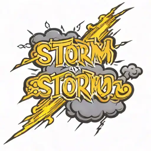 Storm cloud with lightning with the word storm on it  tattoo design idea